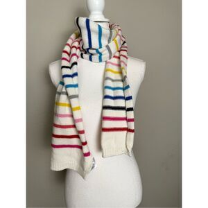 Gap White Multi Color Rainbow Stripe Merino Wool Scarf